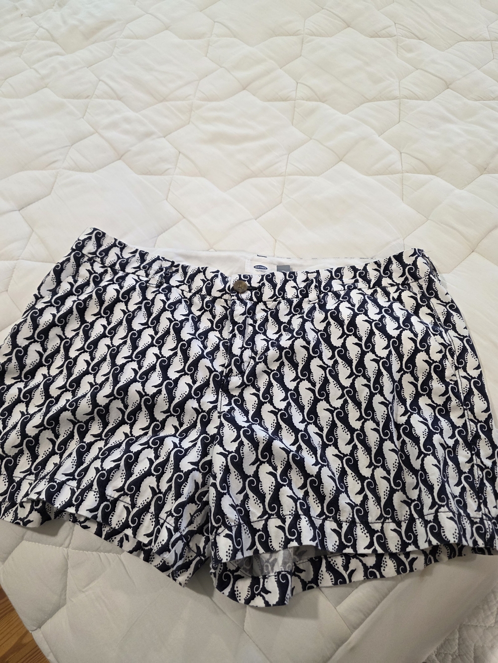 Old Navy Navy & White Seahorse Print Bermuda Shorts